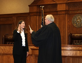 Karin Smith is sworn in as Smith County auditor by 7th District Judge Kerry Russell on April 14, 2025.